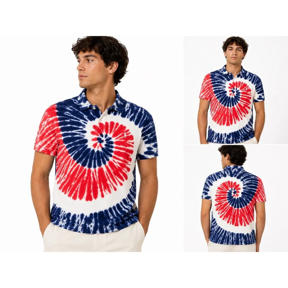 Polo Ralph Lauren Custom Slim Fit Tie Dye Polo Shirt Men's XL Red White Blue